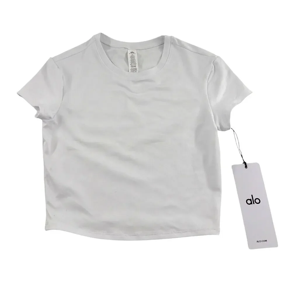 Alo Yoga White Alosoft Crop Finesse Short Sleeve Top Size XS